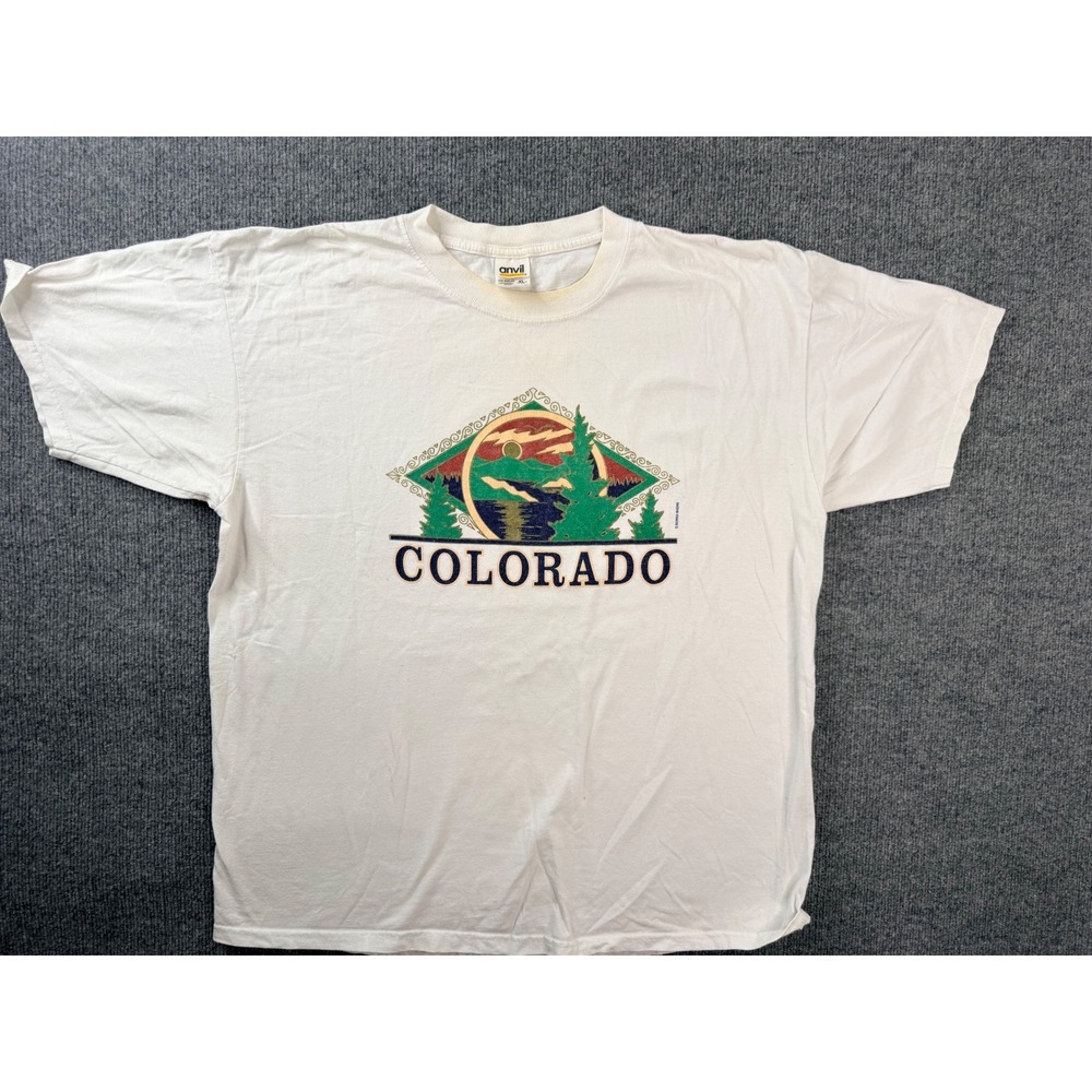 Vintage Anvil Colorado Graphic Tee XL White Cotton Sierra Madre Mountain Stains